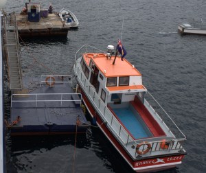 We left the RMS via this set of steps onto a shuttle boat. 