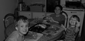 Oliver has a friend round for tea. 