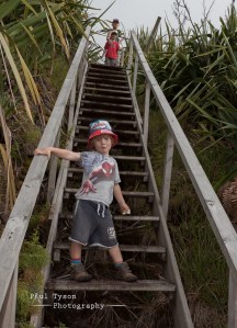 Oliver and Charlie descend from the first summit.